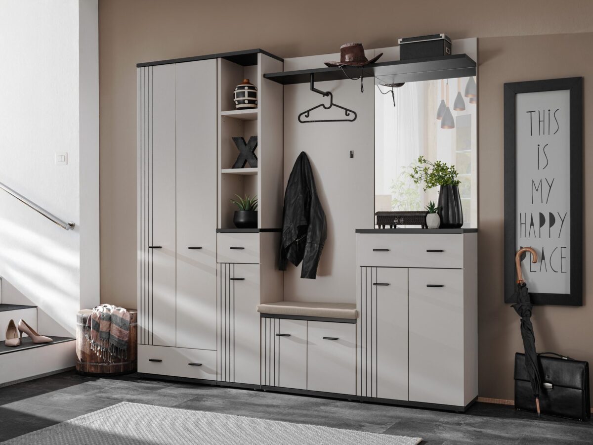 Garderoba z szafą regałem i lustrem Havoro 210 cm kaszmir czarny