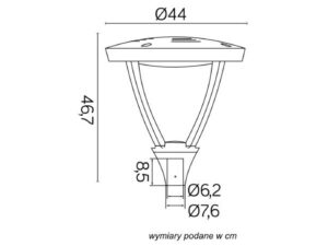 Miniaturka 1 - Głowica lampy parkowej MARS LS-LB-22A 4000K rysunek wymiarowy