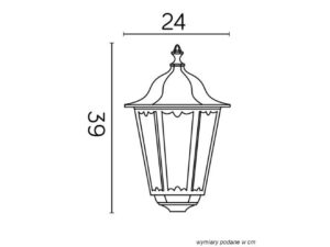 Miniaturka 4 - Rysunek wymiarowy głowicy lampy RETRO CLASSIC K 1018 – wysokość 39 cm i średnica 24 cm