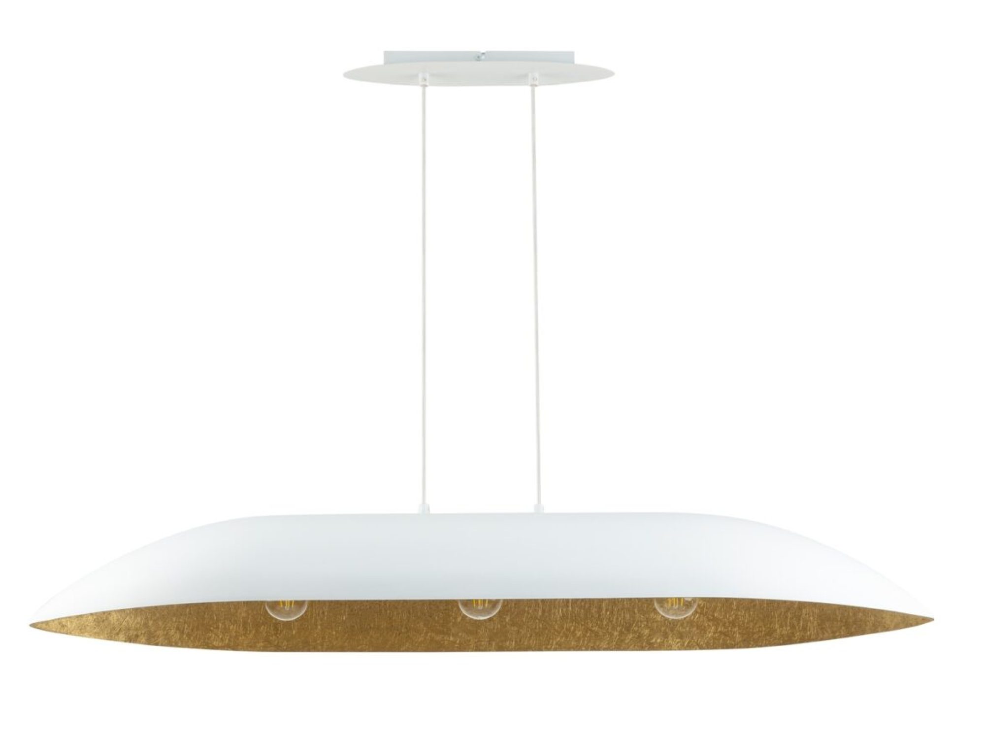 Lampa wisząca Gondola L biała ze złotym wnętrzem i trzema oprawkami E27
