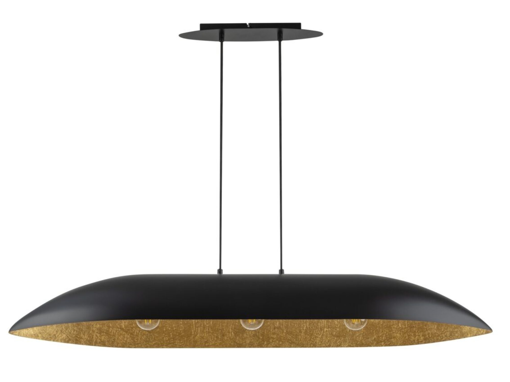 Lampa wisząca Gondola L czarno-złota, podłużny klosz i trzy oprawki E27