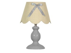 Miniaturka 3 - Szara lampka stołowa Goritino ze stalową podstawą i abażurem z tkaniny E14