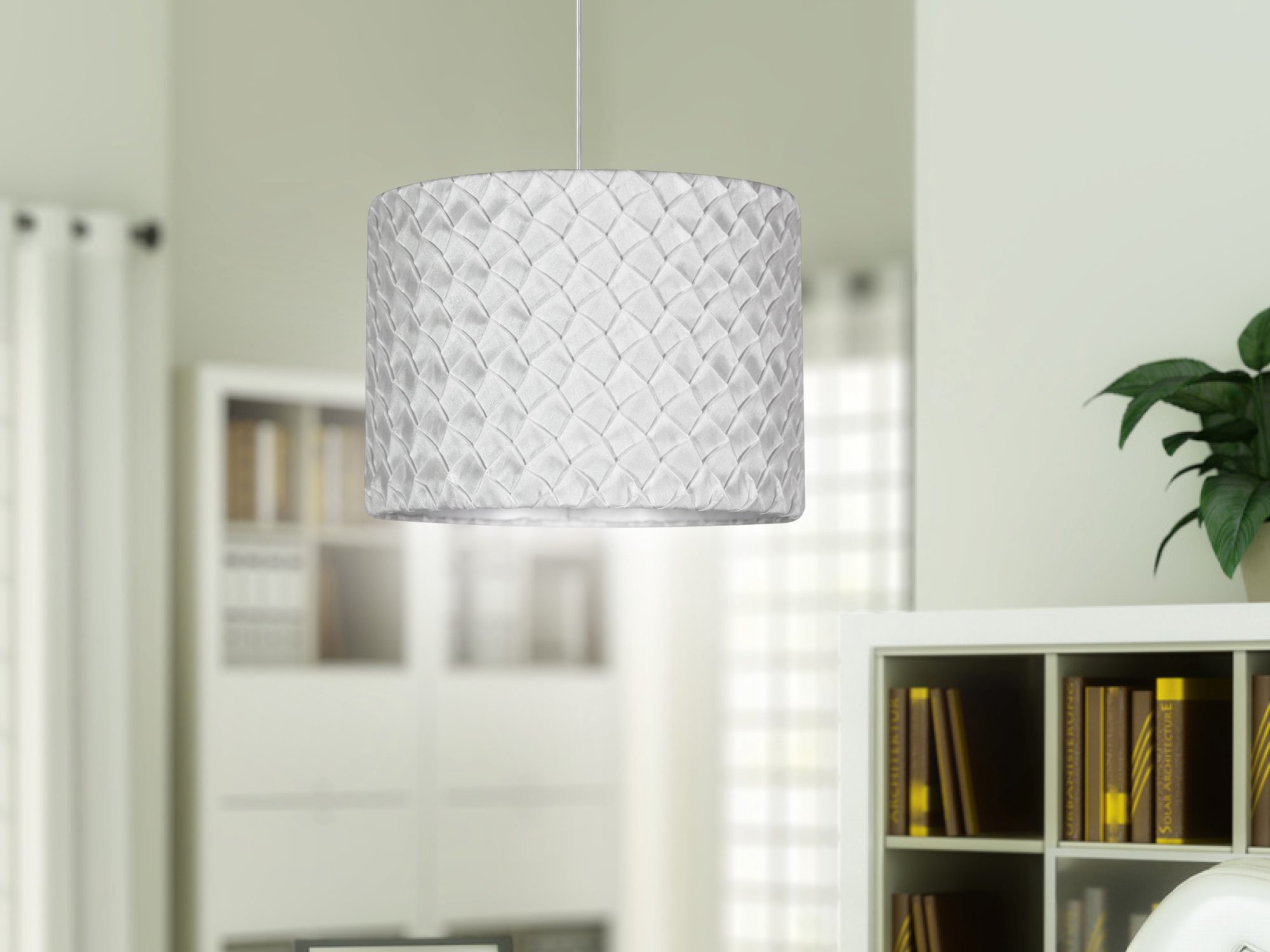 Lampa wisząca Ilavino biała nad biurkiem w nowoczesnym gabinecie