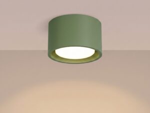Miniaturka 68 - Jednopunktowy plafon Modessa 10 cm zielony oliwkowy z włączonym światłem