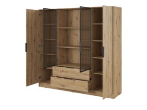 Miniaturka 15 - Szafa Kardena dąb artisan – otwarte skrzydła i wnętrze z półki