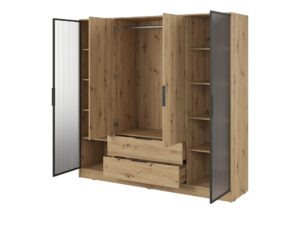 Miniaturka 7 - Szafa Kardena dąb artisan – otwarte drzwi, półki i wysunięte szuflady