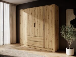 Miniaturka 11 - Szafa Kardena dąb artisan – mebel w aranżacji sypialni przy oknie