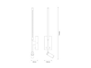 Miniaturka 10 - Kinkiet LED Amarona schemat wymiarów wysokość 55 cm i szerokość 14 cm