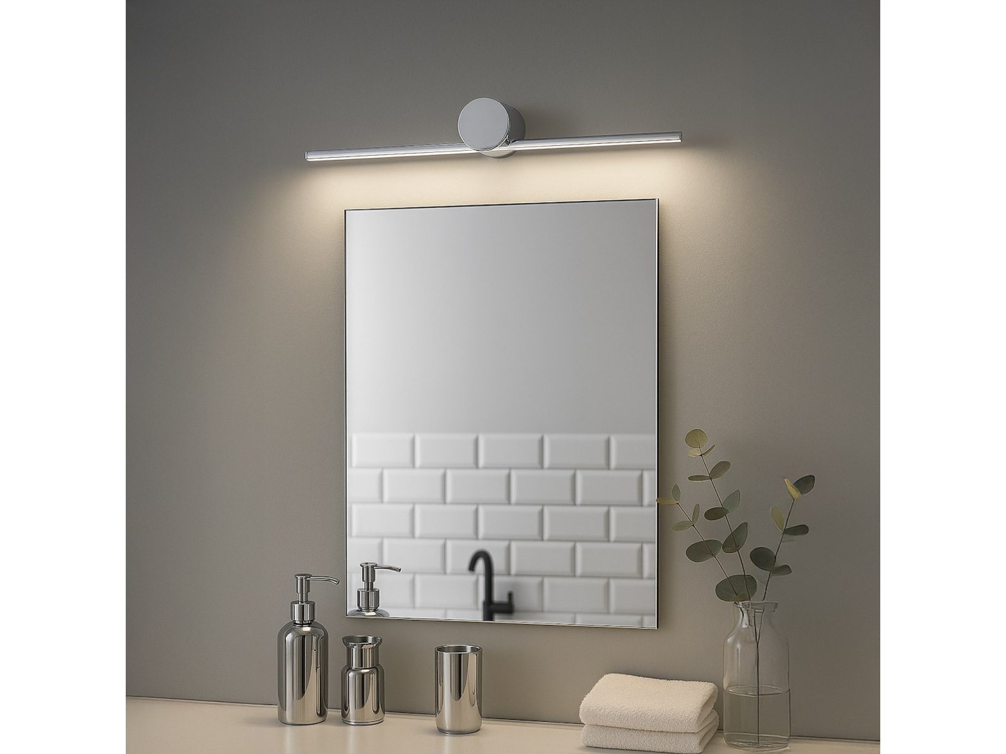 Kinkiet Amidora chrom 40 cm – zawieszony nad lustrem w łazience