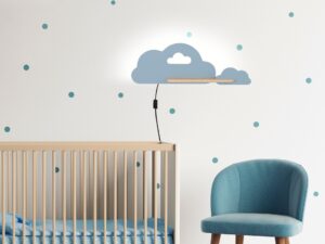 Miniaturka 8 - Kinkiet LED niebieskie chmurki z przewodem nad łóżeczkiem w pokoju dziecięcym