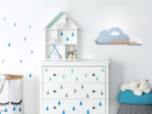 Miniaturka 10 - Kinkiet LED niebieska i biała chmurka z półką nad komodą dziecięcą