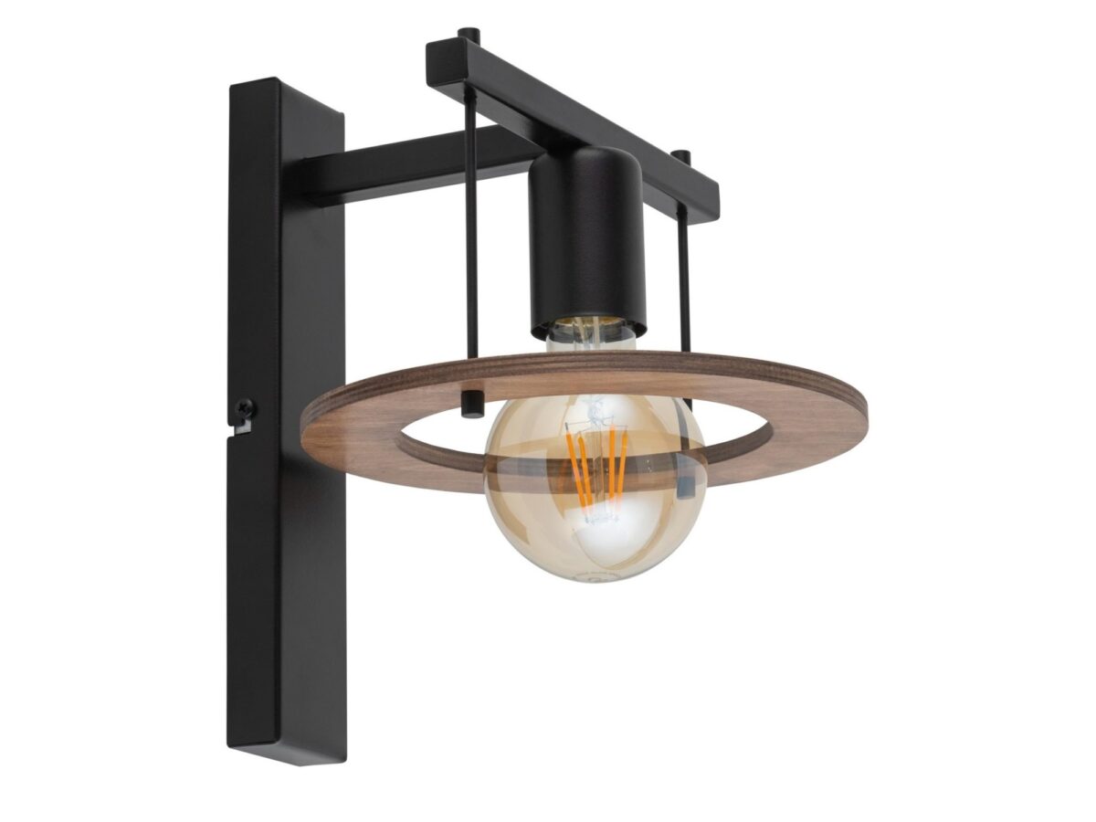 Kinkiet Coffee czarno-brązowy z drewnianym pierścieniem 21 cm