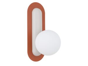 Miniaturka 6 - Kinkiet Copper ceglasty z białym kulistym kloszem G9 na białym tle