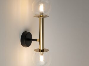 Miniaturka 5 - Kinkiet Daisy 2 złoty z przezroczystymi kulami, lampa włączona