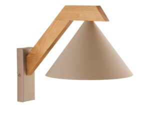 Miniaturka 6 - Kinkiet Deco w ciepłym beżu z jasnobrązowym drewnianym wspornikiem