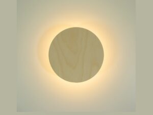 Miniaturka 7 - Kinkiet Drop LED Wood brzoza, jasna okrągła osłona ze sklejki i światło zza oprawy