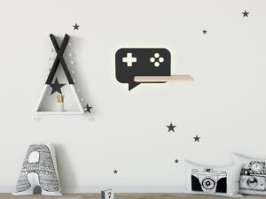 Miniaturka 4 - Czarny kinkiet dziecięcy LED z półką w aranżacji pokoju