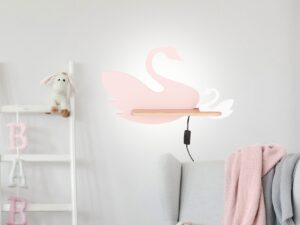 Miniaturka 5 - Dziecięcy kinkiet LED z łabędziem i przewodem we wnętrzu