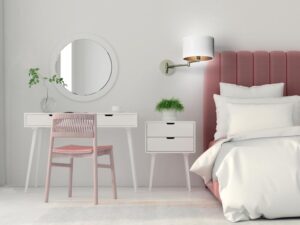 Miniaturka 2 - Kinkiet Gorima na chromowanym ramieniu w jasnej sypialni