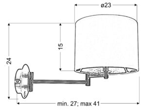 Miniaturka 2 - Kinkiet Gorima rysunek wymiarowy wysokość 24 cm i wysięg 27 do 41 cm