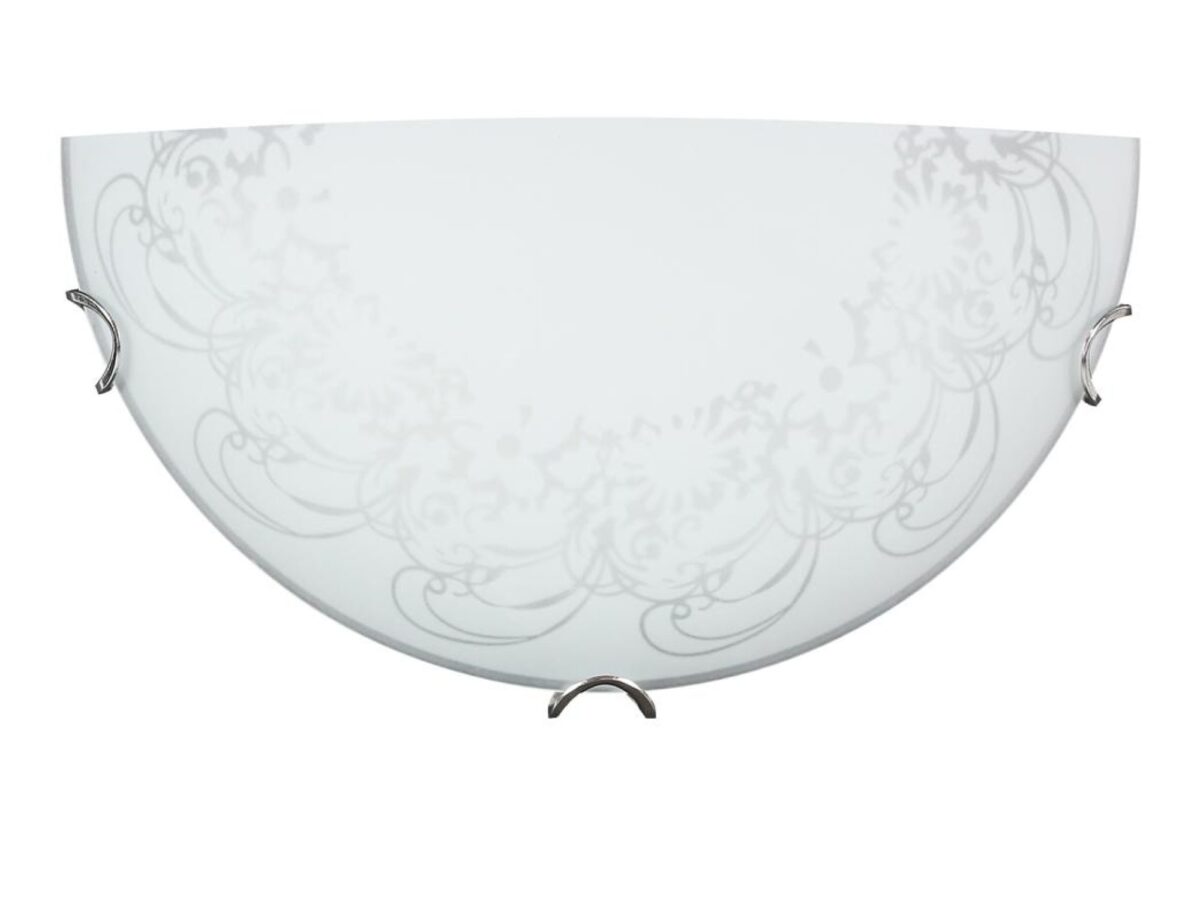 Kinkiet szklany z ornamentem Kaletena 30 cm biało-chromowany