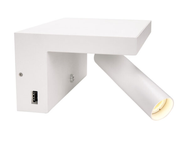Biały kinkiet Karpo Bedside LED z gniazdami USB – widok główny