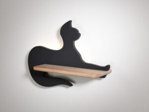 Miniaturka 5 - Kinkiet dziecięcy kot z drewnianą półką w ujęciu z boku na ścianie