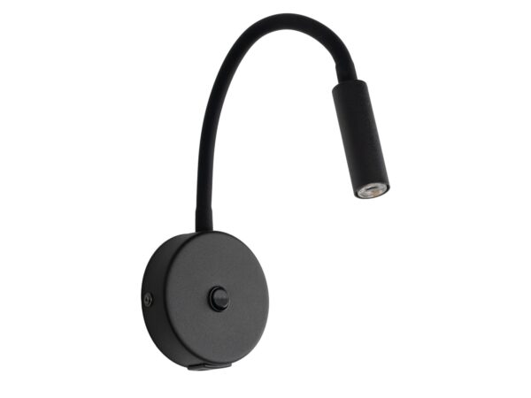 Czarny kinkiet Lagos USB z elastycznym ramieniem na białym tle