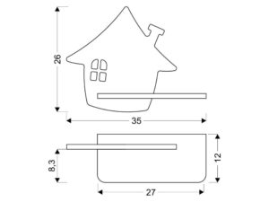 Miniaturka 12 - Rysunek wymiarowy kinkietu domek LED 35 na 26 na 12 cm