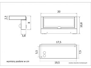 Miniaturka 4 - Rysunek wymiarowy kinkietu LED REN RN20-KPIR
