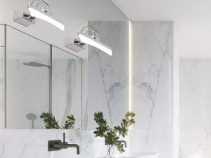 Miniaturka 1 - Chromowane kinkiety LED Volotena nad lustrami w jasnej łazience