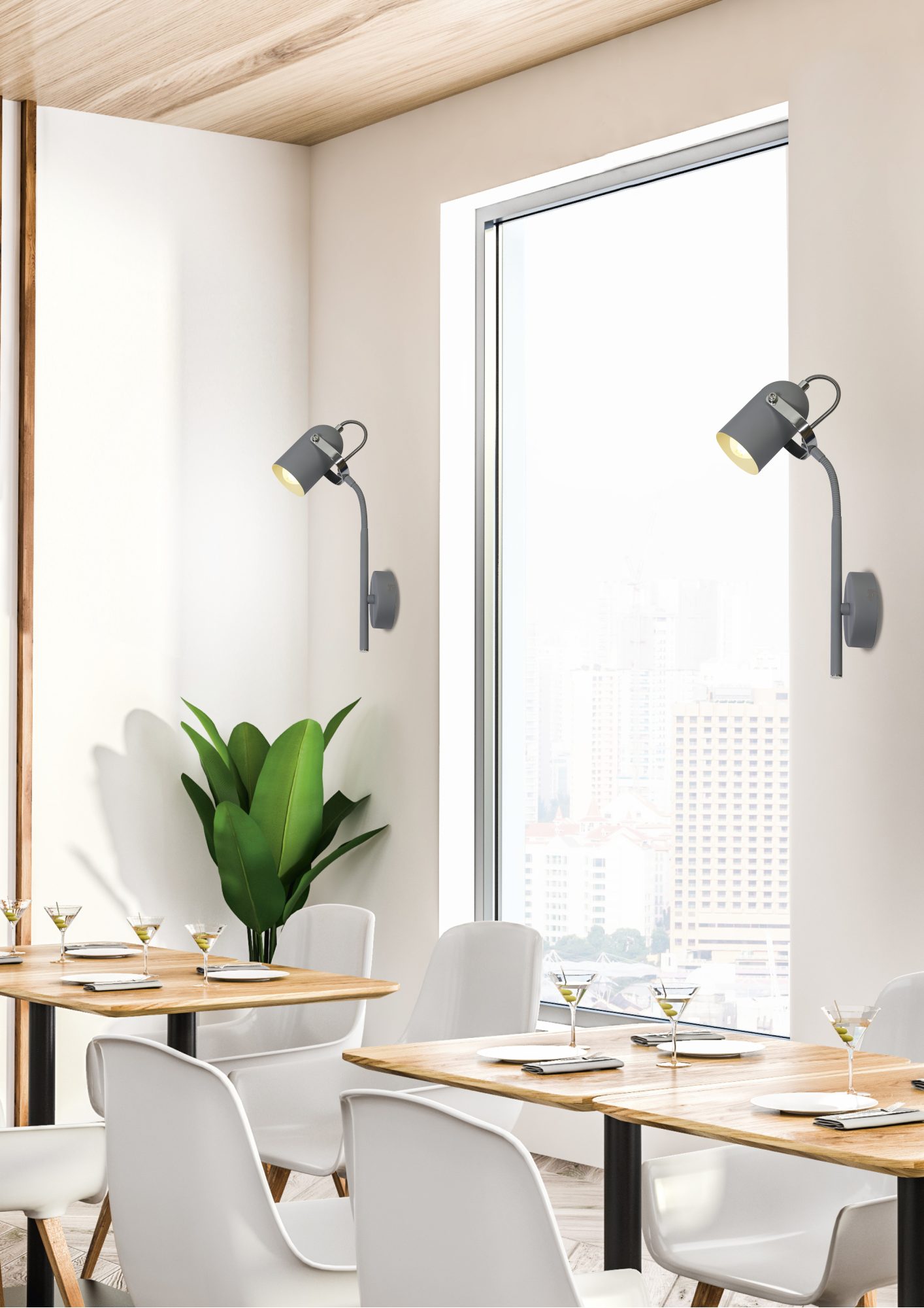 Dwa kinkiety Leveto w aranżacji przy oknie, każda lampa sprzedawana oddzielnie
