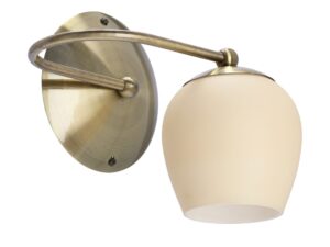 Miniaturka 3 - Kinkiet Linivio z kremowym szklanym kloszem i patynowanym metalowym ramieniem