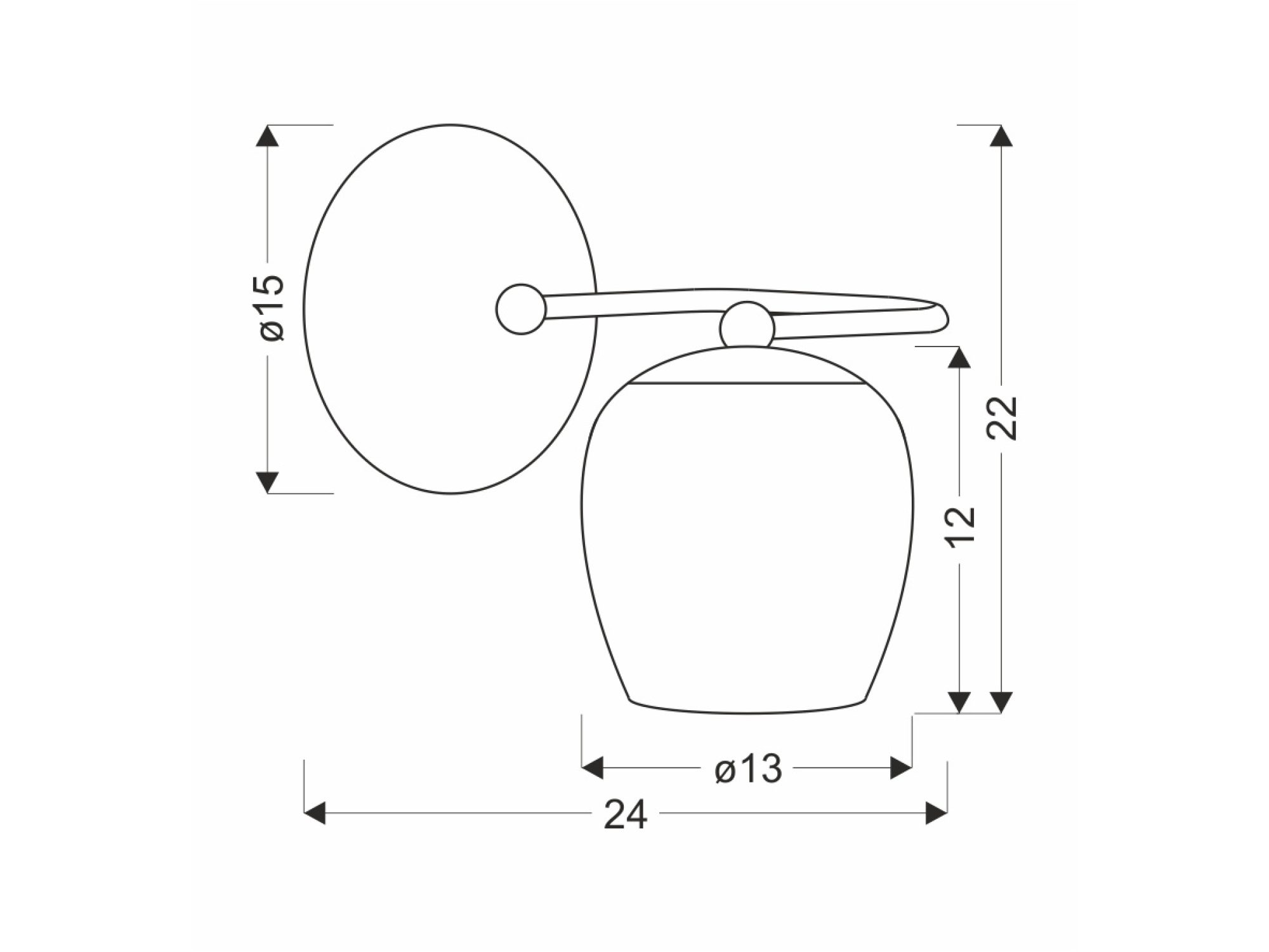Rysunek wymiarowy kinkietu Linivio: szerokość 24 cm i wysokość 22 cm