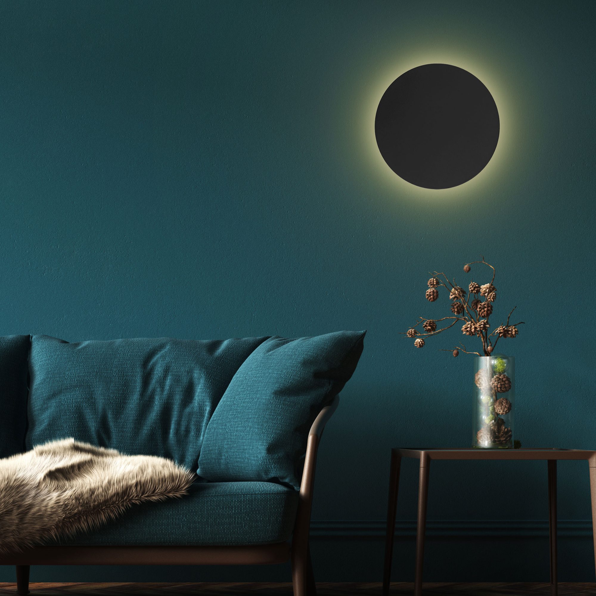 Czarny kinkiet Luna 40 cm na ścianie