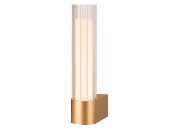 Mosiężny kinkiet Lygant Single LED ze szklanym ryflowanym kloszem na białym tle