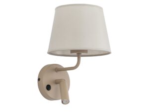 Miniaturka 1 - Kinkiet Maja 25 cm piaskowy beż z abażurem E27 i G9 na białym tle
