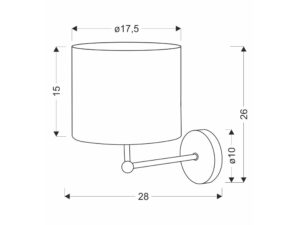 Miniaturka 1 - Rysunek wymiarowy kinkietu Moraleta z kremowym abażurem, wysokość 26 cm