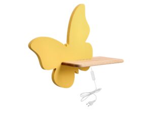 Miniaturka 2 - Żółty kinkiet motyl LED z przewodem i wtyczką na białym tle