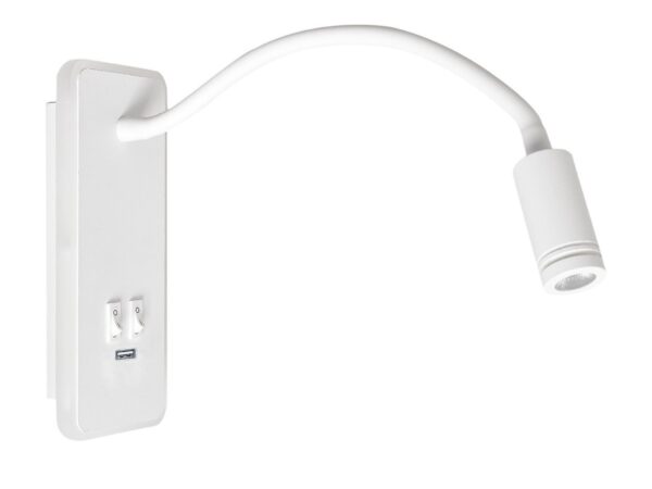 Kinkiet Neridona biały 20 cm z elastycznym ramieniem i USB