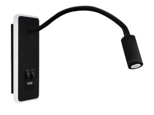 Miniaturka 1 - Kinkiet Neridona czarny 20 cm z dwoma włącznikami i USB