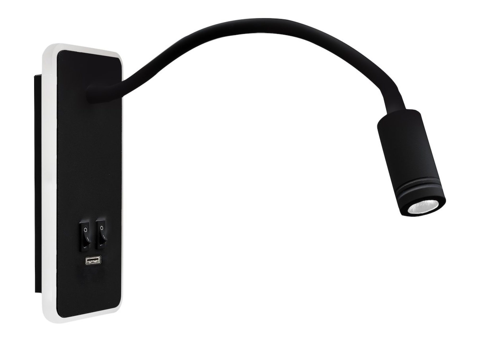 Kinkiet Neridona czarny 20 cm z dwoma włącznikami i USB