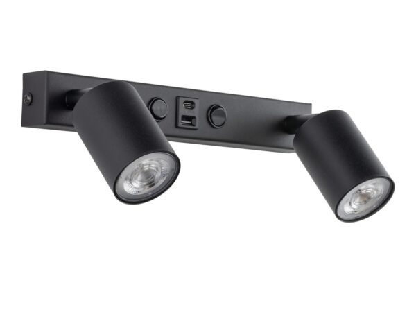 Kinkiet Nex USB czarny, widok całej lampy na białym tle