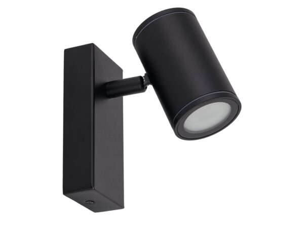 Kinkiet Nexo GU10 IP44 czarny z regulowanym cylindrycznym reflektorem na białym tle