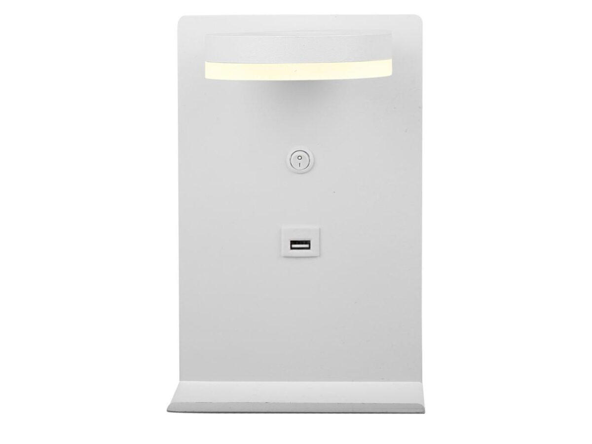 Kinkiet LED z półką i USB Oriolo 23 cm biały