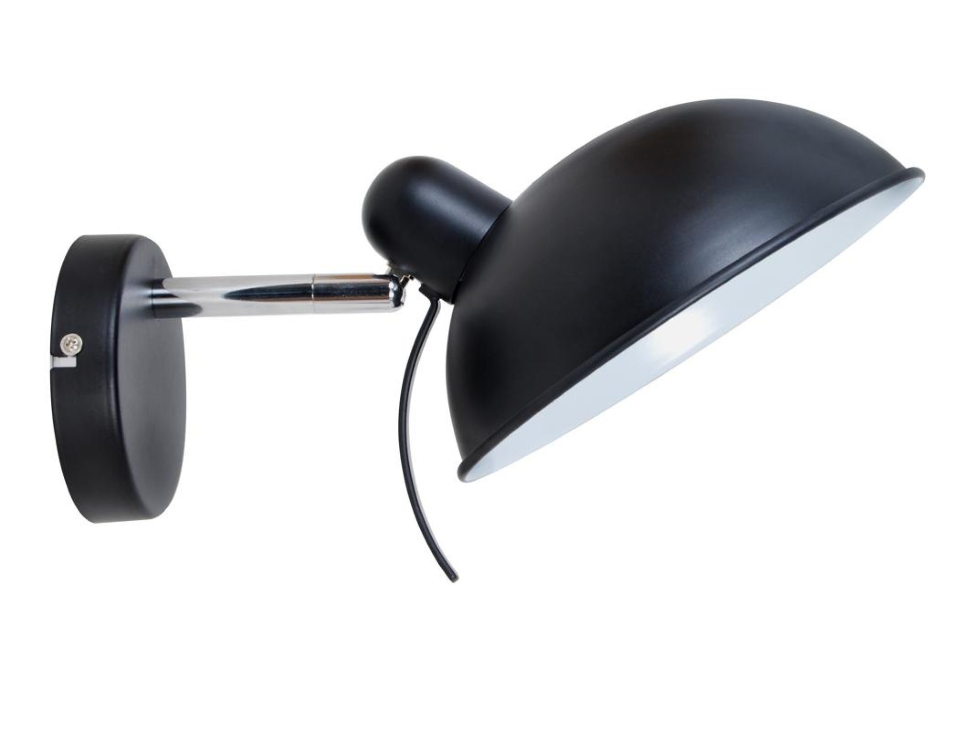 Czarny kinkiet Pelosina E14 z regulowanym kloszem na białym tle