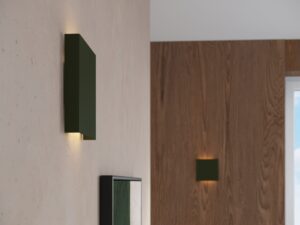 Miniaturka 17 - Kinkiet ścienny geometryczny Varello 15 cm zielony oliwkowy na ścianie – zbliżenie