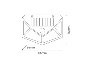Miniaturka 4 - Rysunek wymiarów czarnego kinkietu solarnego LED