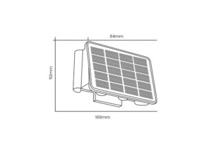 Miniaturka 5 - Kinkiet solarny LED 2 W, rysunek wymiarowy lampy 169 × 112 × 64 mm
