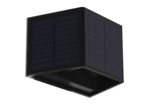 Miniaturka 11 - Czarny narożny kinkiet solarny LED z panelami słonecznymi na dwóch bokach, packshot na białym tle